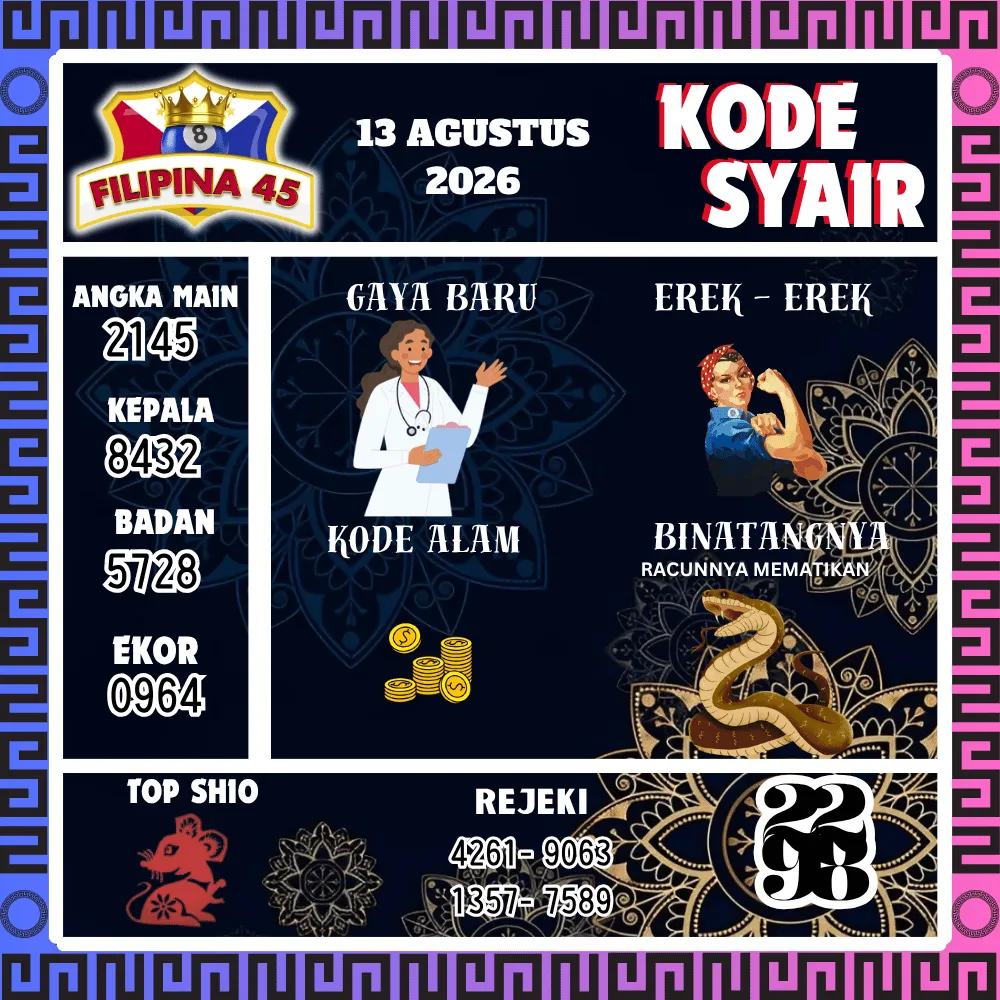 Kode Syair Filipina45 Pools - Agustus 2026
