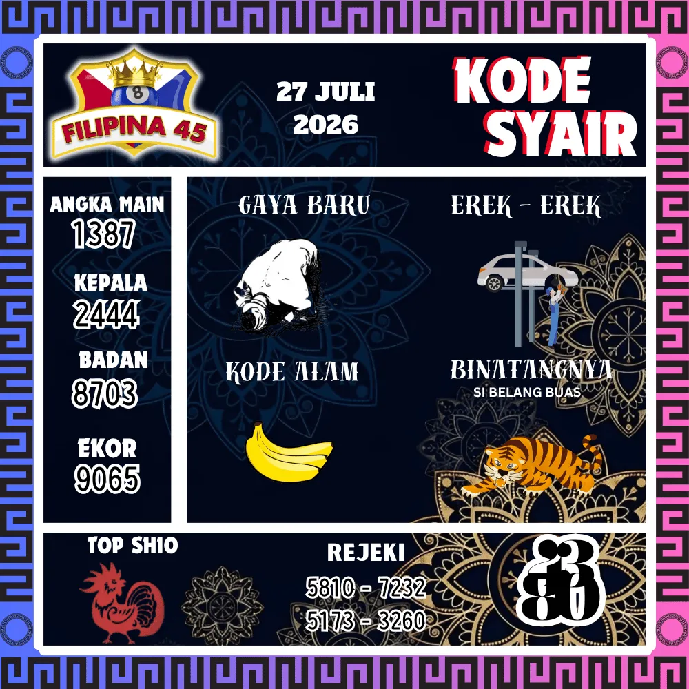 Kode Syair Filipina45 Pools - Juli 2026
