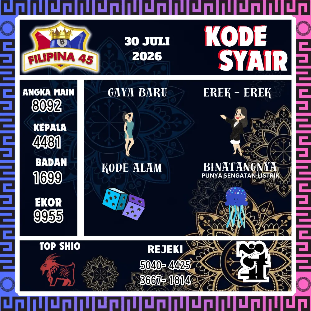 Kode Syair Filipina45 Pools 01 Juli 2026
